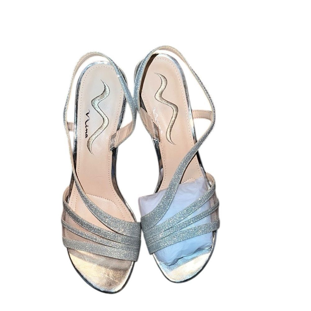 Nina Elegant Silver Strappy Sandals Size 9 1/2 M